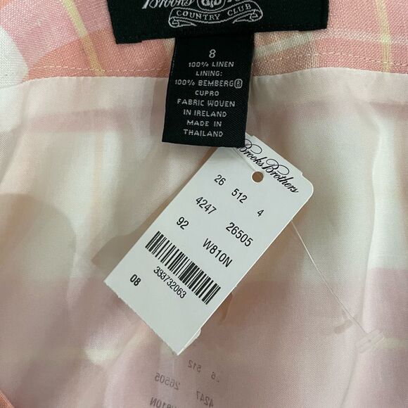 Brooks Brothers 100% Linen Plaid Linen A-line Skirt Sz 8 NEW Pink‎ Orange Yellow - Picture 9 of 10